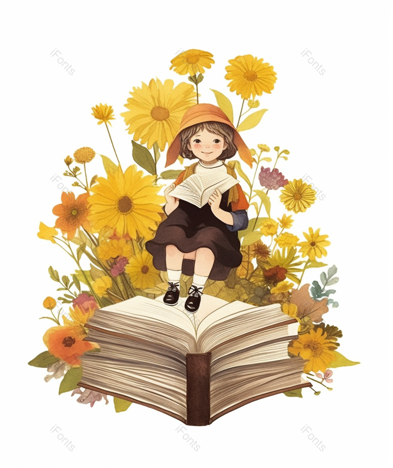 创意花朵花卉上读书的小学生,插画/手绘图,插画/手绘图库,插画/手绘图下载,插画/手绘